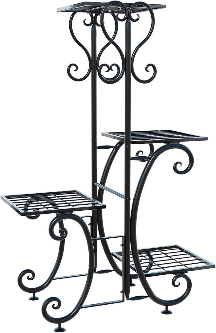 4 Tier Metal Plant Stand Indoor, Tiered Corner Plant Holders for Multiple Plants, 29 Inch Tall Flower Pot Holde Display Stand for Patio Garden Living Room Balcony Bedroom, Black