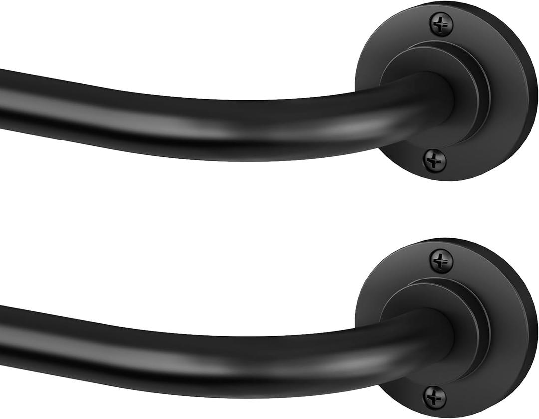 Hei!Dear 2 Pack Black Curtain Rod, Modern Adjustable 5/8 Inch Wrap Around Window Rod for 48-90 Inch Windows, Sleek Curved Design, Heavy Duty Decorative Curtain Rod for Bedroom or Living Room