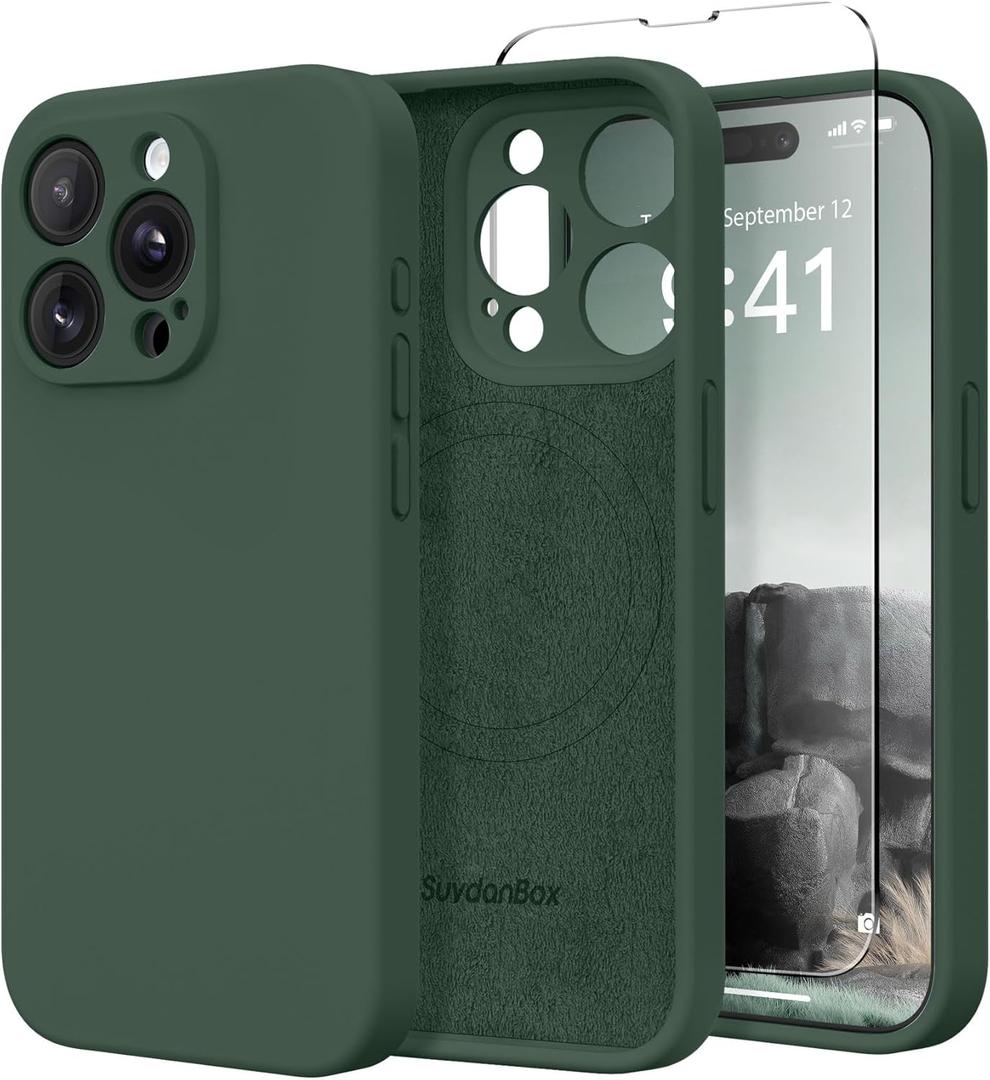 Magnetic for iPhone 15 Pro Max Case, Compatible with MagSafe, [Full Camera Protection][Screen Protector] Silicone Shockproof Protective Phone Case for iPhone 15 Pro Max 6.7", Alpine Green