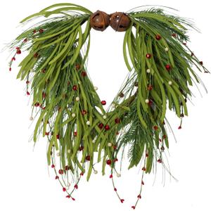 NeoL'artes 22 Inch Green Grapevine Front Door Wreath with Bells and Berries for Christmas Home Decor