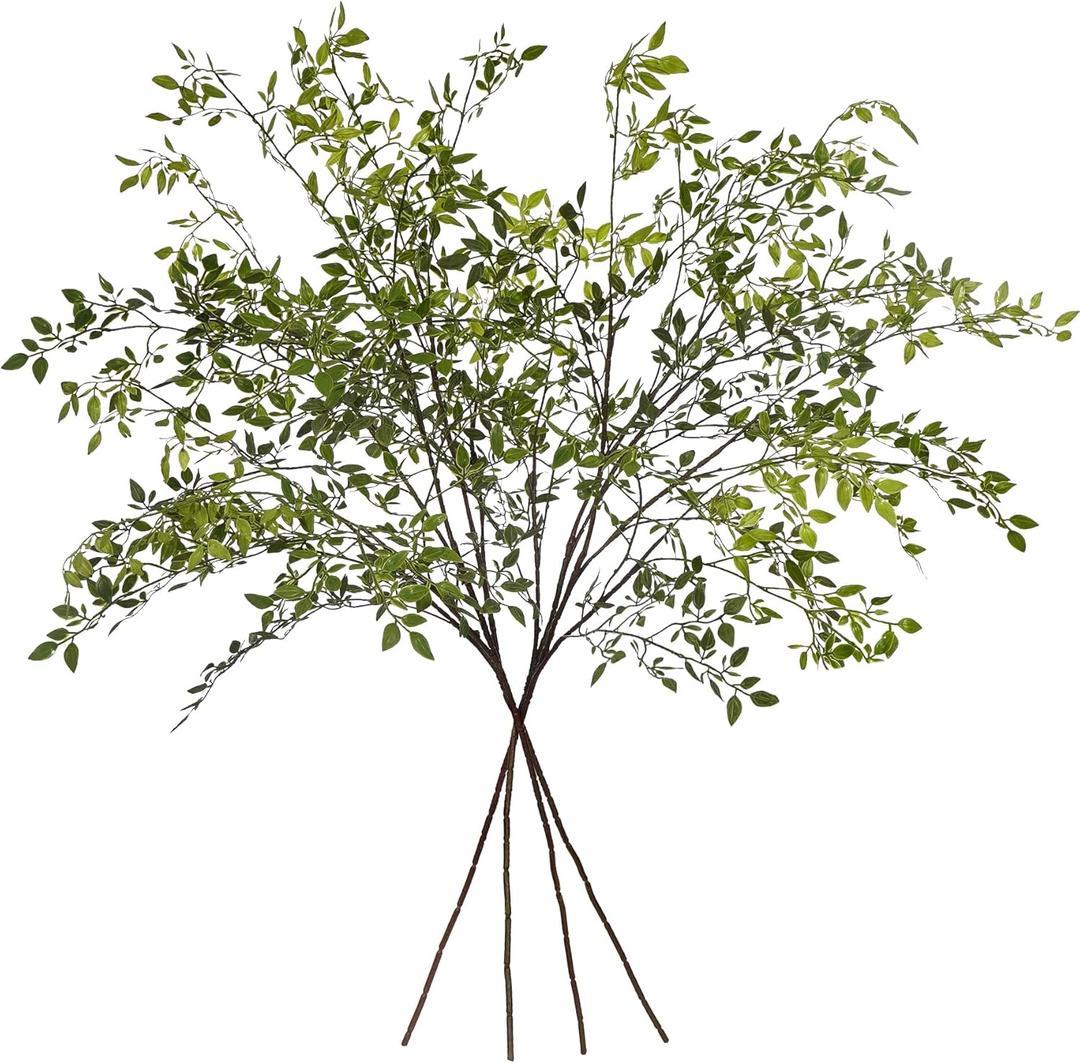 Artificial Greenery Southern Bamboo 43.3 inches Tall Home Decor Green Stem and Leaf Plant for Vase Living Room Bedroom Garden Outdoor (4 Green Branches)