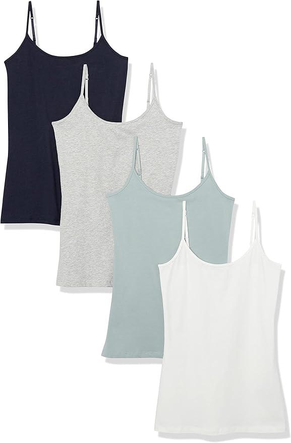 Amazon Essentials Women's Slim-Fit Camisole, Pack of 2, Navy/Turquoise Green, Medium