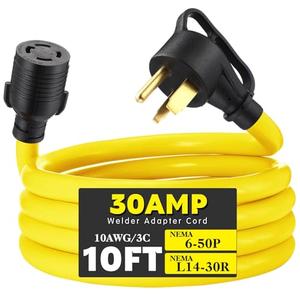 Tellegloww NEMA 6-50P to L14-30R 10 FT 30 Amp Welder Adapter Cord, 3 Prong 50amp Welding Outlet to 4 Prong 30amp Generator Locking Plug, Generator to Welder Adapter STW 10 AWG, ETL Listed