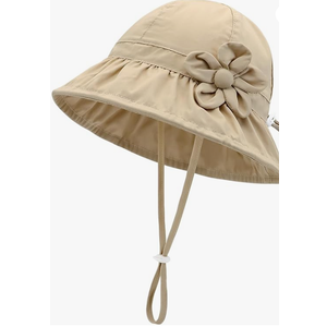 Baby Sun Hat UPF 50+ Toddler Bucket Hats Cute Girls Wide Brim Kids Cotton Hat for Outdoor Infant Beach Essentials (12-24 Months, Beige)
