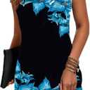 Vintage Floral Printed Summer A-Line Elegant Dresses Womens Beach Sundress Ladies Casual Boho Tank Dress 2XL 