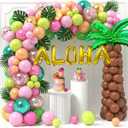 178Pcs Tropical Luau Balloons Arch Garland Kit Hawaiian Party Decorations with Coconut Balloon Tree, Aloha Foil Balloons, Palm Leaves, Kids Adult Summer Beach Pool Luau Birthday Party Decorations