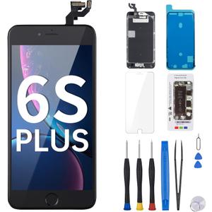 for iPhone 6S Plus Screen Replacement with Home Button 5.5" Black Full Assembly 6splus 3D Touch LCD Display Digitizer Fix Tools with Front Camera Speaker Sensor Glass Repair Kit A1634 A1687