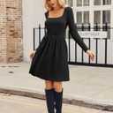 ZEAGOO Women Dresses Spring Fall 2026 Sweater Dress Long Sleeve Casual Knit Dresses with Pockets (Black, L)