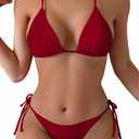 Tainehs Women's Sexy Halter Thong Bikini Tie Two Sides Bottom Triangle Bikini Swimsuits (Red), X-Small