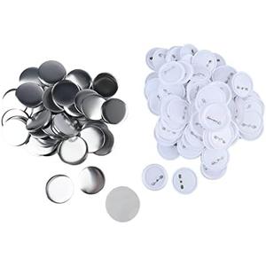 100 Set Blank Button Making Supplies Round Badge Button, 2.3in Button Parts Button Supplies, Includes Metal Button Pin Back Cover, Metal Shells, Blank Paper&Clear Film