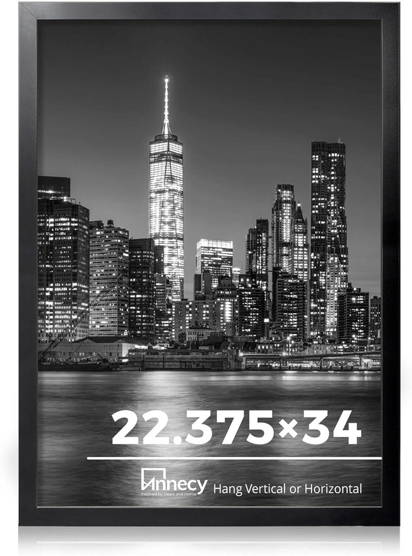 Annecy 22.375x34 Picture Frame Black1 Pack, 22.375 x 34 Picture Frame for Wall Decoration, Classic Black Minimalist Style Suitable for Decorating Houses, Offices, Hotels