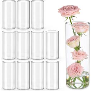 UPBUD 12pcs Glass Cylinder Vases for Centerpieces | 8 Inch Clear Flower Vase for Wedding Decorations, Floating Candle vases for Dinner Table, Bridal Shower, Office Home Dcor