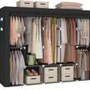 83“ Portable Closet Wardrobe, 7 Hanging Rods 10 Shelves & Cover, Black, 83"W x 18"D x 66"H
