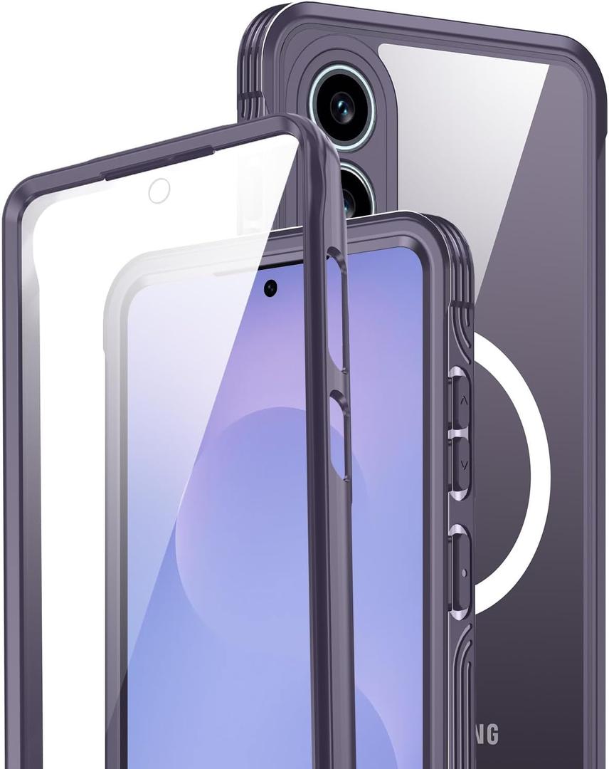 Miimall Strong Magnetic for Samsung S25 Edge Case,[Built-in Glass Screen Protector][Compatible with Magsafe][Military Shockproof Dropproof]Full Heavy Duty Phone Case for Samsung S25 Edge,Purple/Clear