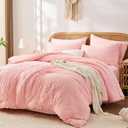 FUANNA Pink Full Size Comforter Sets 7 Pieces, Luxury Seersucker Bed in a Bag Full for All Seasons, Soft Bed Sets with Comforter, Flat Sheet, Fitted Sheet, Pillowcases & Shams for Bedroom