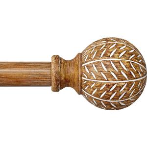 Wood Curtain Rods for Windows 48 to 84 Inch,1'' Diameter Drapery Rods with Imitation Wood Grain Leaf Pattern Finials,Boho Adjustable Heavy Duty Curtain Rods Set,36-88'',Color:Natural Wood