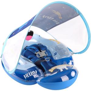 Swimbobo Infant Pool Float with Sun Canopy Inflatable Baby Swimming Floatie with Sponge Safety Bottom Support Water Toys Swim Trainer(Blue Monster,Large)