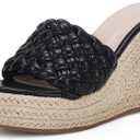 Ermonn Womens Platform Wedge Sandals Espadrilles Braided Open Toe Slip On Summer Mule High Heels (Black)
