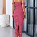 PRETTYGARDEN Womens 2026 Summer Off The Shoulder Dress Ruched Bodycon Sleeveless Split Cocktail Party Maxi Dresses (Pink, S)