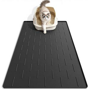 Pieviev Silicone Cat Litter Trapping Mat, 34''x22'' Large Cat Litter Mat, Easy to Clean & Soft on Kitty Paws, Waterproof Kitty Litter Pads for Indoor Cats, Black