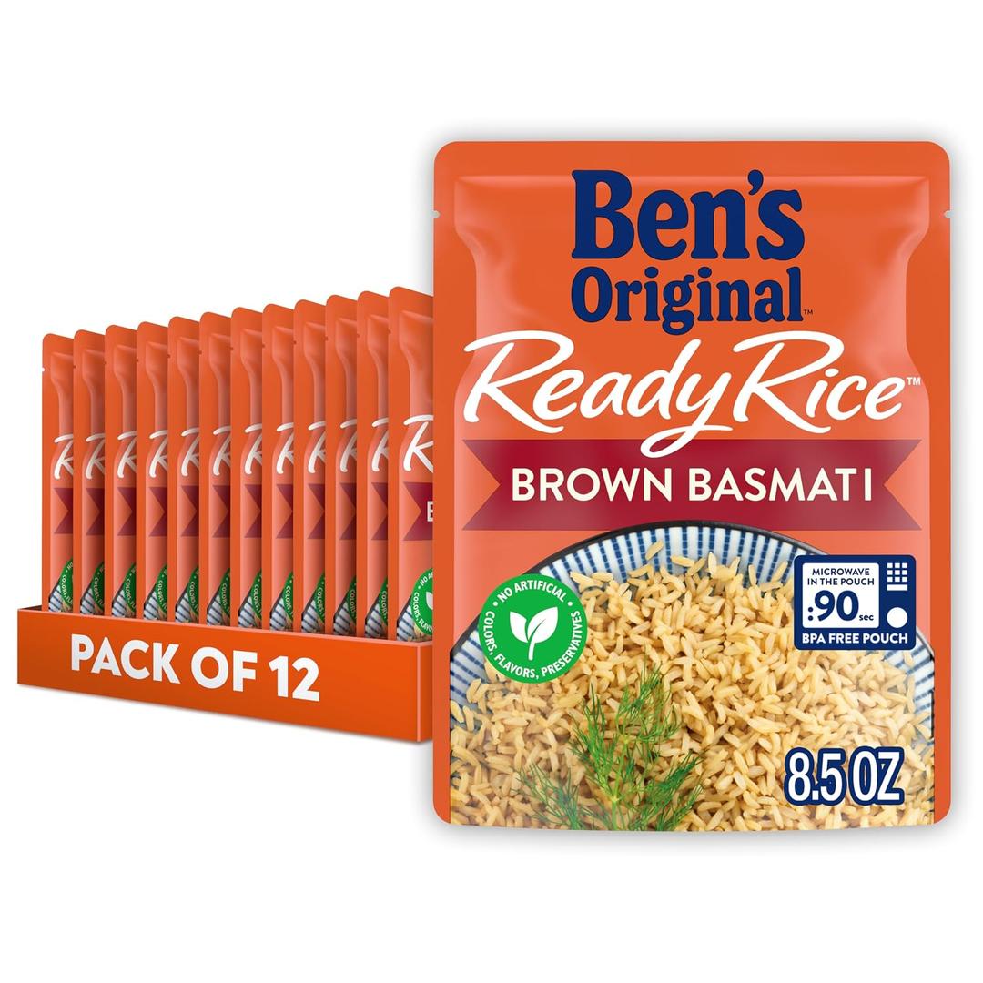 BEN'S ORIGINAL Ready Rice Brown Basmati Rice, Easy Dinner Side, 8.5 oz Pouch (Pack of 12) (EXP 05/31/27)