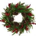 Artificial Christmas Wreaths for Front Door Winter Door Wreath with Big Pine Cones,Pine Needles,Christmas Berry for Front Door Farmhouse Indoor Outdoor Holiday Home Decor