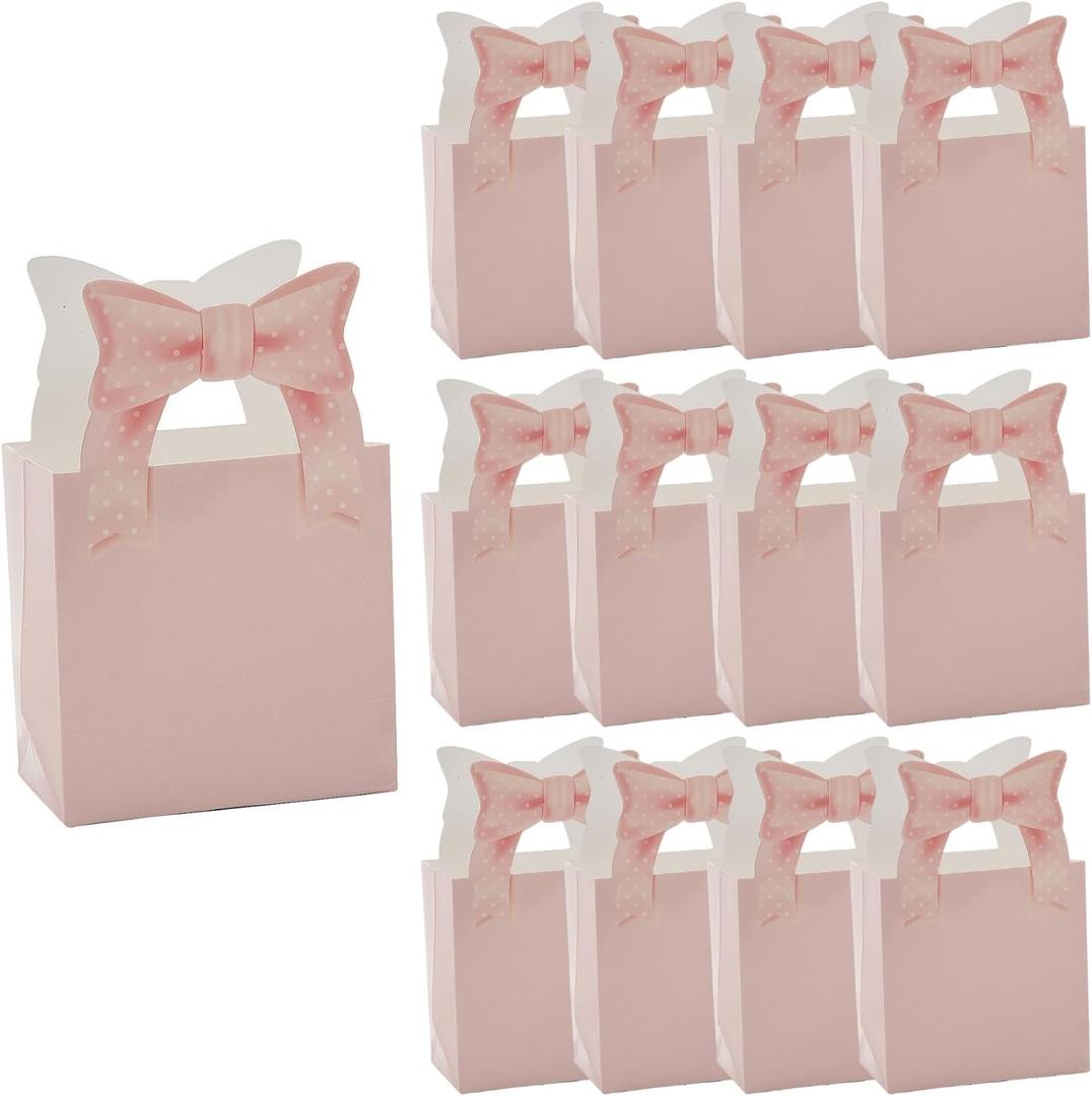 Fun Express 4 1/2" x 6 3/4" Bow Party Pink Cardstock Favor Boxes - 12 Pieces, 1 count