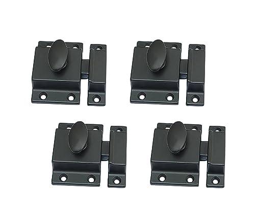 QCAA Traditional Large Oval Turn Cabinet Latch, Solid Brass, 2", for Cupboard & Other Furniture, Matte Black, 4 Pack, Made in Taiwan