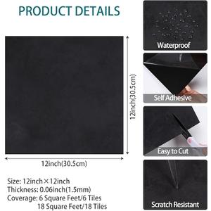 VaryStyle 18 Sheet Floor Tiles Peel and Stick Waterproof Bathroom Vinyl Flooring Tiles 12"x12" Black Concrete Flooring Renter Friendly Self Adhesive Thick Stick on Floor Tile for Kitchen Living Room