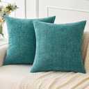 MIULEE Pack of 2 Couch Throw Pillow Covers 18x18 Inch Soft Teal Chenille Pillow Covers for Sofa Living Room Solid Dyed Pillow Cases (18" x 18" (Pack of 2), Teal)