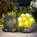 Otdair Solar Garden Decor Cat Bronze, Cat Lover Gifts with Succulent and 7 LED Lights for Outside,Outdoor Solar Lights for Yard, Garden and Patio, Unique Gift for Women