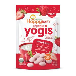Happy Baby Organics Yogis Freeze-Dried Yogurt & Fruit Snack, Strawberry, 1 Ounce (Pack of 1), BBD: JULY 18, 2026