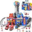 Kids Toys for 3 4 5 6 Years Old Boys, 29.5'' Large City Action Toddler Playset with Lights Sounds, Police & Fire Station Transform Track Toy with 4 Cars, Helicopter, Walkie-Talkie, Gifts for Boy Girl