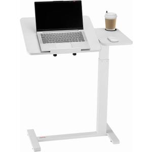 VEVOR Overbed Table, Mobile Bed Side Table with Flip Desktop and 4 Hidden Wheels, Height & Angle Adjustable Rolling Laptop Desk with Cup Holder, Portable Over Bed Desk for Home, Office, Study, White, 27.75 x 15.75 x inches