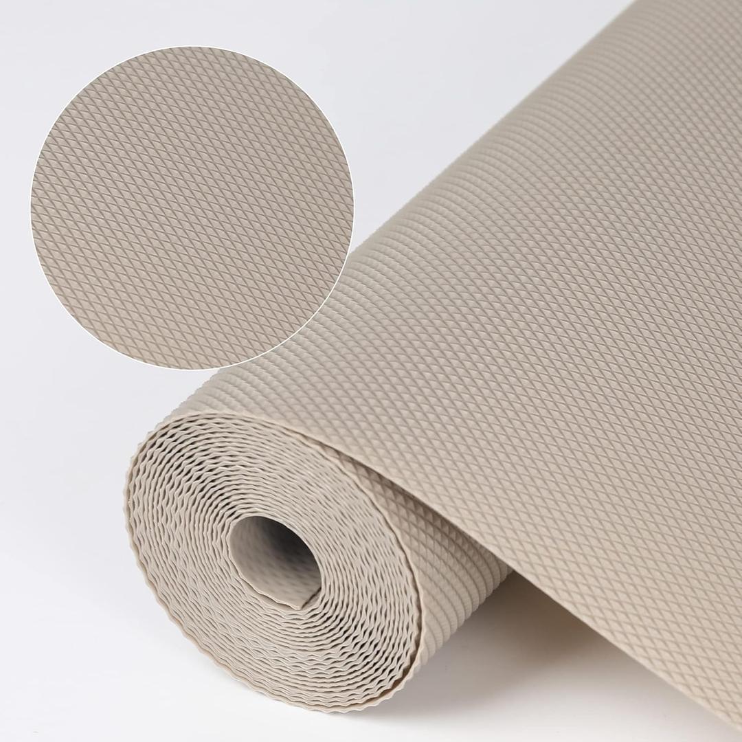 Kitchen Shelf Liner Drawer Liners, Non-Adhesive Refrigerator Liners Waterproof Fridge Mats with Strong Durable Kitchen Cabinets Mat for Drawers, Shelves, Pantry Khaki (11.8"W x 236.2"L)