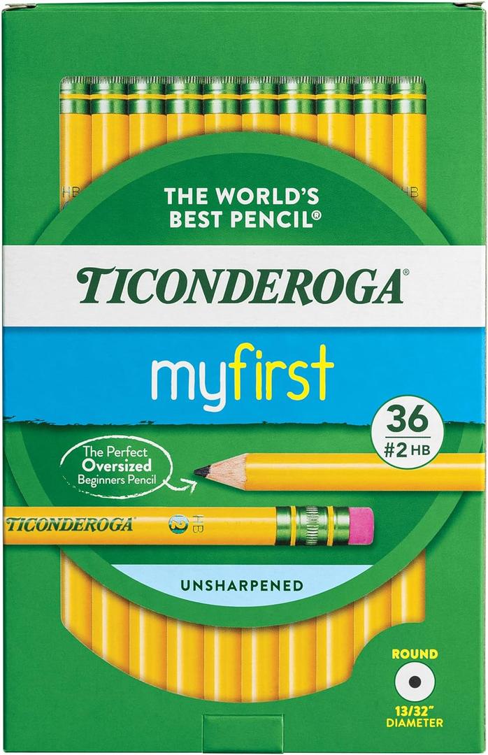 Ticonderoga My First Wood-Cased Pencils, 2 HB, Yellow, 36 Count