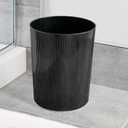 iDesign Small Round Plastic Bathroom Trash Can - Fluted Trash Can for Bathroom, Bedroom, or Office - Black