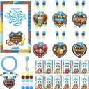 25 Sets Oktoberfest Bead Necklaces Party Favors DIY Crafts Kit German Beer Bavarian Gingerbread Hearts Wooden Pendant with Thank You Gift Cards Blue Oktoberfest Party Supplies, 12 Styles