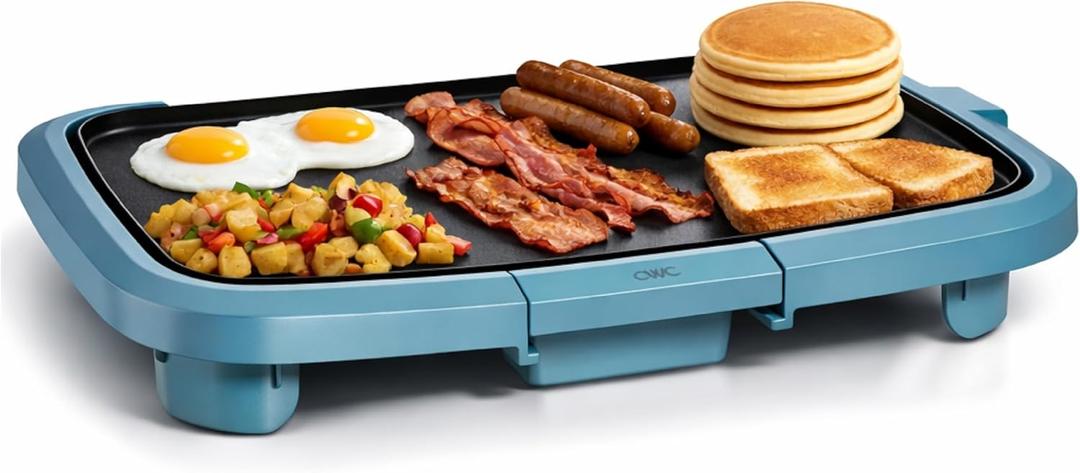 COOK WITH COLOR Electric Griddle 1200W, Nonstick Surface for Pancakes, Burgers, Eggs & More, Removable Temperature Control, Slide-Out Drip Tray, 10" x 16" Cooking Area, Slate Blue