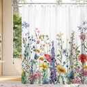 Farmhouse Rustic Boho Floral Shower Curtain, Colorful Watercolor Wildflower Flower Botanical Shower Curtain, Minimalist Aesthetic Floral Shower curtains for bathroom, with Hooks, 70X70IN(White )