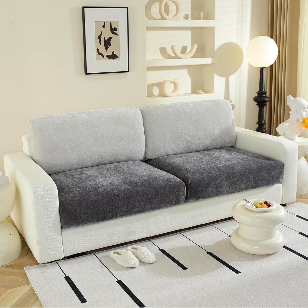 Couch Cushion Covers for L Shaped Sectional Sofa  Softer Chenille Sofa Covers Washable, Non-Slip Stretch Couch Covers & Individual Seat Cushion Slipcovers (2 Piece, Dark Grey)