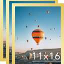 11x16 Gold Picture Frame Set of 3, Horizontal and Vertical Formats for Wall Hanging, 11 x 16 Wall Gallery Poster Photo Frames with Durable Shatter Resistant Plexiglass, 3 Pack, Gold
