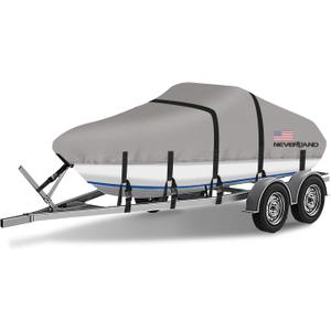Boat Cover 16-18.5 ft Waterproof Boat Covers Fits Bass, V-Hull and Tri-Hull, Fish & Ski, Runabout Bowrider Boat, 16' 17' 18.5' Foot Heavy Duty Canvas Trailerable Boat Cover Gray (B: 16'-18.5' Long, Beam width up to 94")