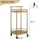 Bar Cart Gold Rolling Cart for Home,2 Tiers Bar Serving Cart Round Wine Cart with Handle, Metal Wine Rack and Casters, Serving Bar Trolley for Home Kitchen,Living Room,Christmas,New Year