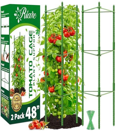 Riare 2 Pack 4 FT Tomato Cages for Garden- 48inches Heavy Duty Garden Stakes, Adjustable Tall Tomato Plant Support Tomato Trellis Cage for Pots, Raised Garden Bed, Climbing Vegetables Plants Flowers
