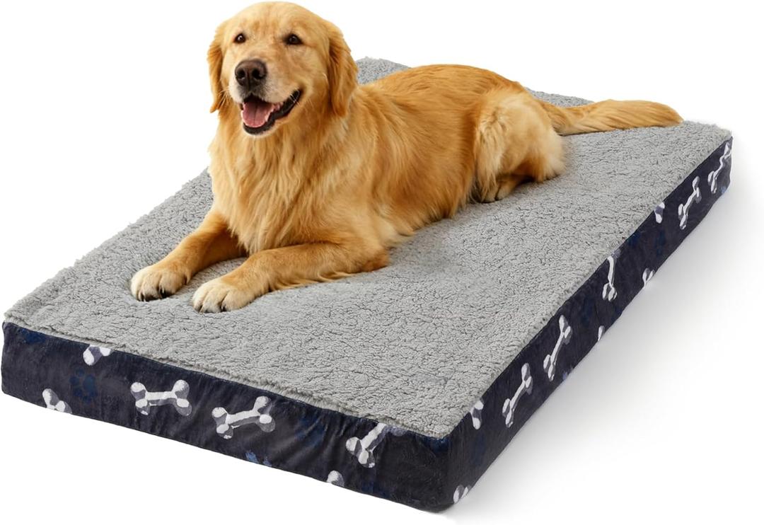 Waterproof Orthopedic Dog Bed for Large Medium Sized Dogs 35x22 Inch - Egg Crate Foam Pet Crate Bed with Removable Washable Cover, Plush Top Anti-Slip Bed Mat, Navy
