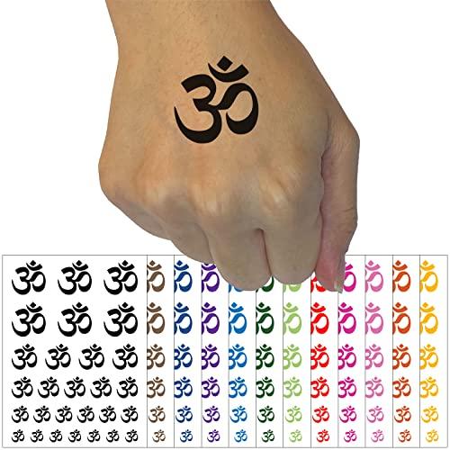Om Aum Hinduism Buddhism Jainism Yoga Symbol Temporary Tattoo Water Resistant Fake Body Art Set Collection - Brown (One Sheet)