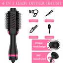Dimecano Hair Dryer Brush, 4 in 1 One Step Hair Dryer and Styler Volumizer, Professional Hot Air Brush with Negative Ion Anti-frizz Blowout for Drying, Straightening, Salon, Black Pink