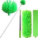 Cobweb Duster with Extension Pole, Bafezoze Ceiling Fan Duster with Long Handle, Spider Web Brush Flat Duster for Under Appliances High Ceilings Outdoor, Cobweb Duster 4PCs