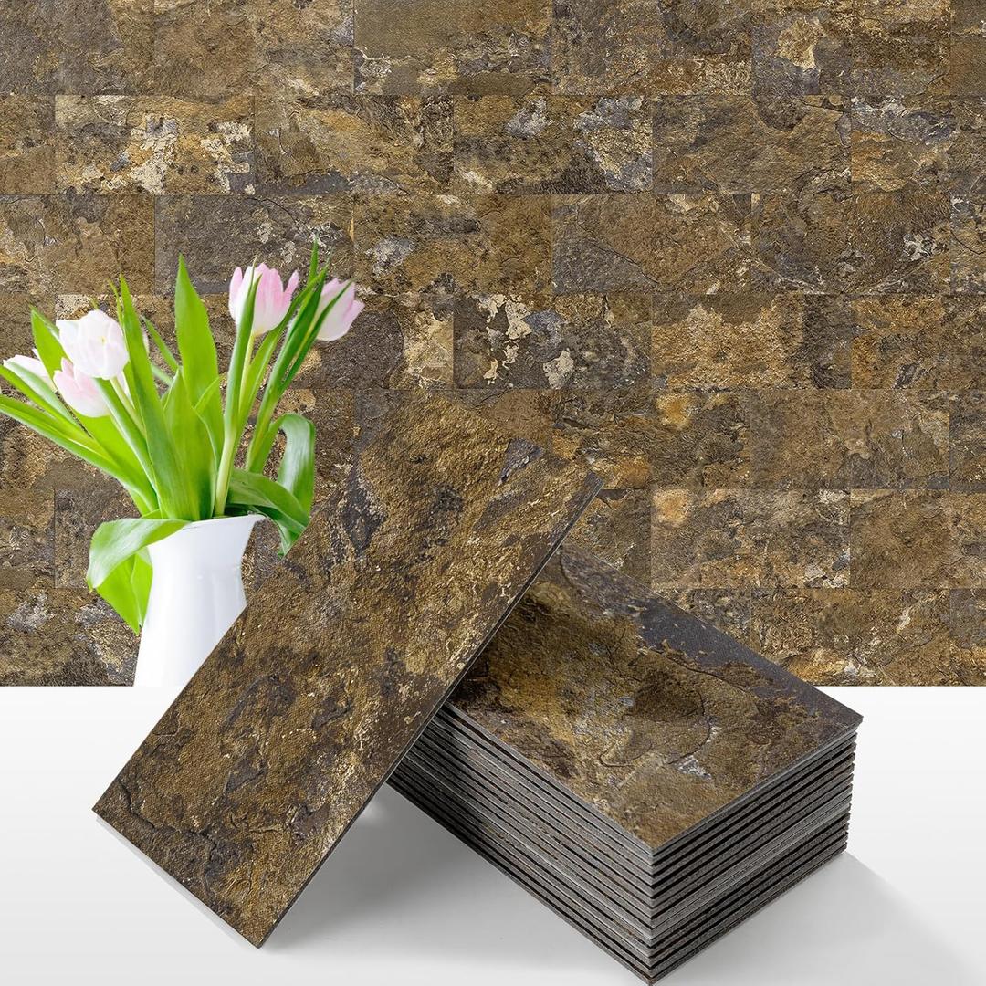 Vamos Tile 100 Pieces Peel and Stick Backsplash Tiles, 3" x 6" PVC Subway Tile, Rust Slate Stick on Backsplash Tiles for Kitchen/Bathroom/Fireplace/Laundry/Camper